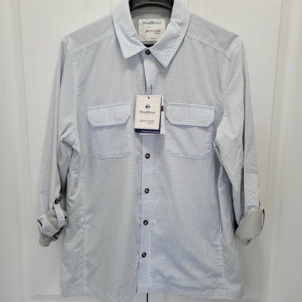Wind River Button Up Shirt Long Sleeve Roll Tab Sleeve Check Insect Repellent L